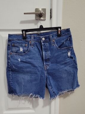 Levi's Distressed Dark Blue Denim Cutoff Shorts